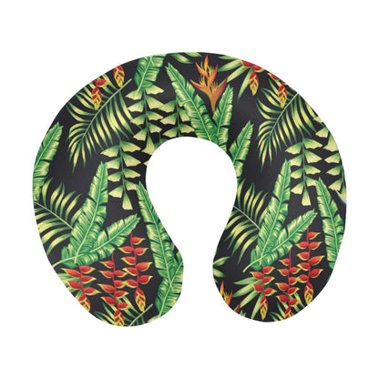 Hawaiian Flower Tropical Palm Leaves U-Shaped Travel Neck Pillow-JTAMIGO.COM
