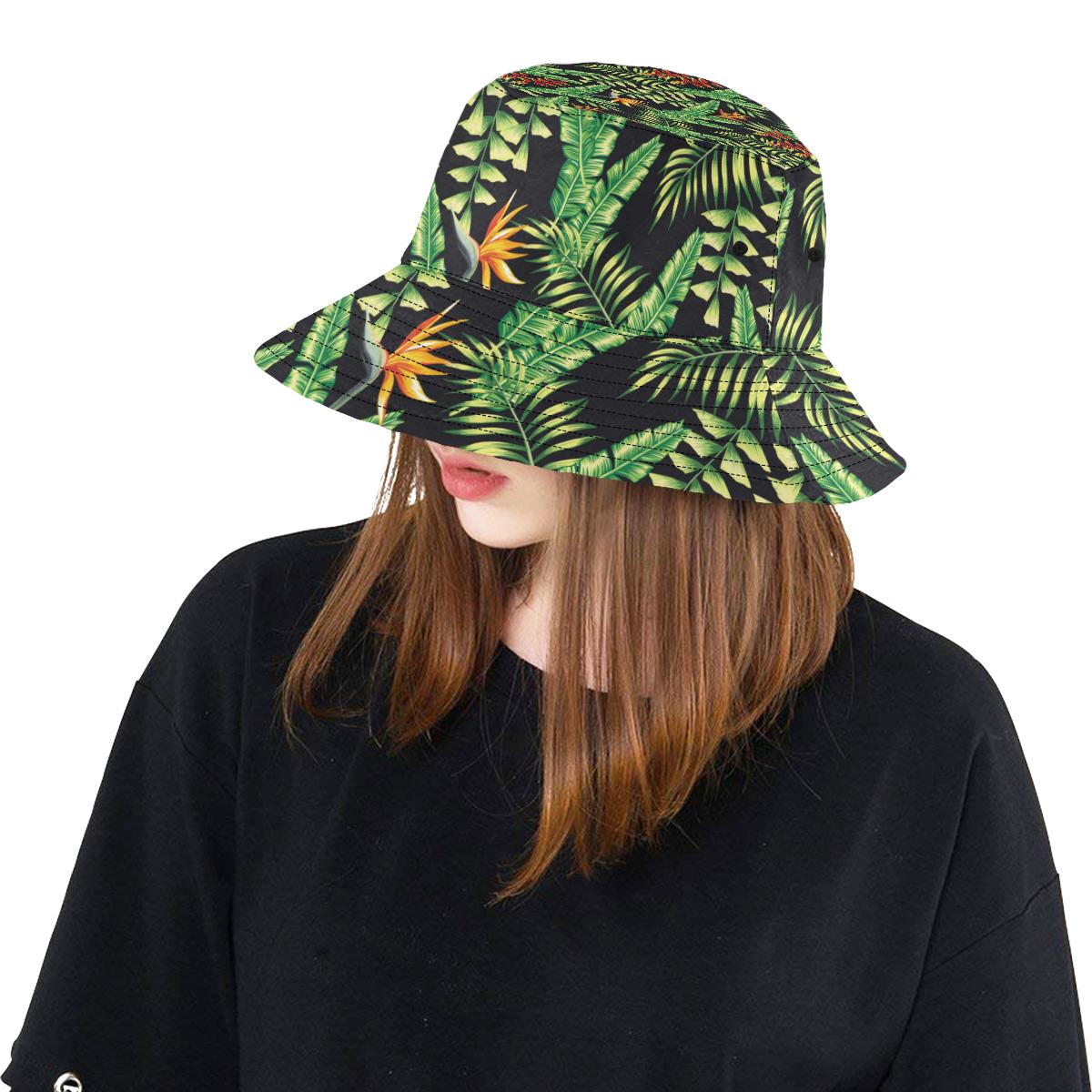 Hawaiian Flower Tropical Palm Leaves Unisex Bucket Hat