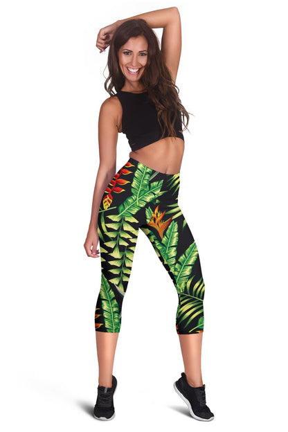 Hawaiian Flower Tropical Palm Leaves Women Capris