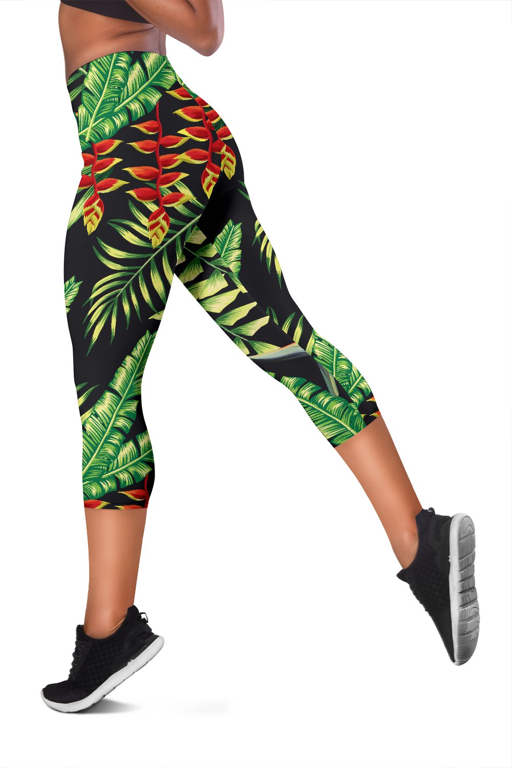 Hawaiian Flower Tropical Palm Leaves Women Capris