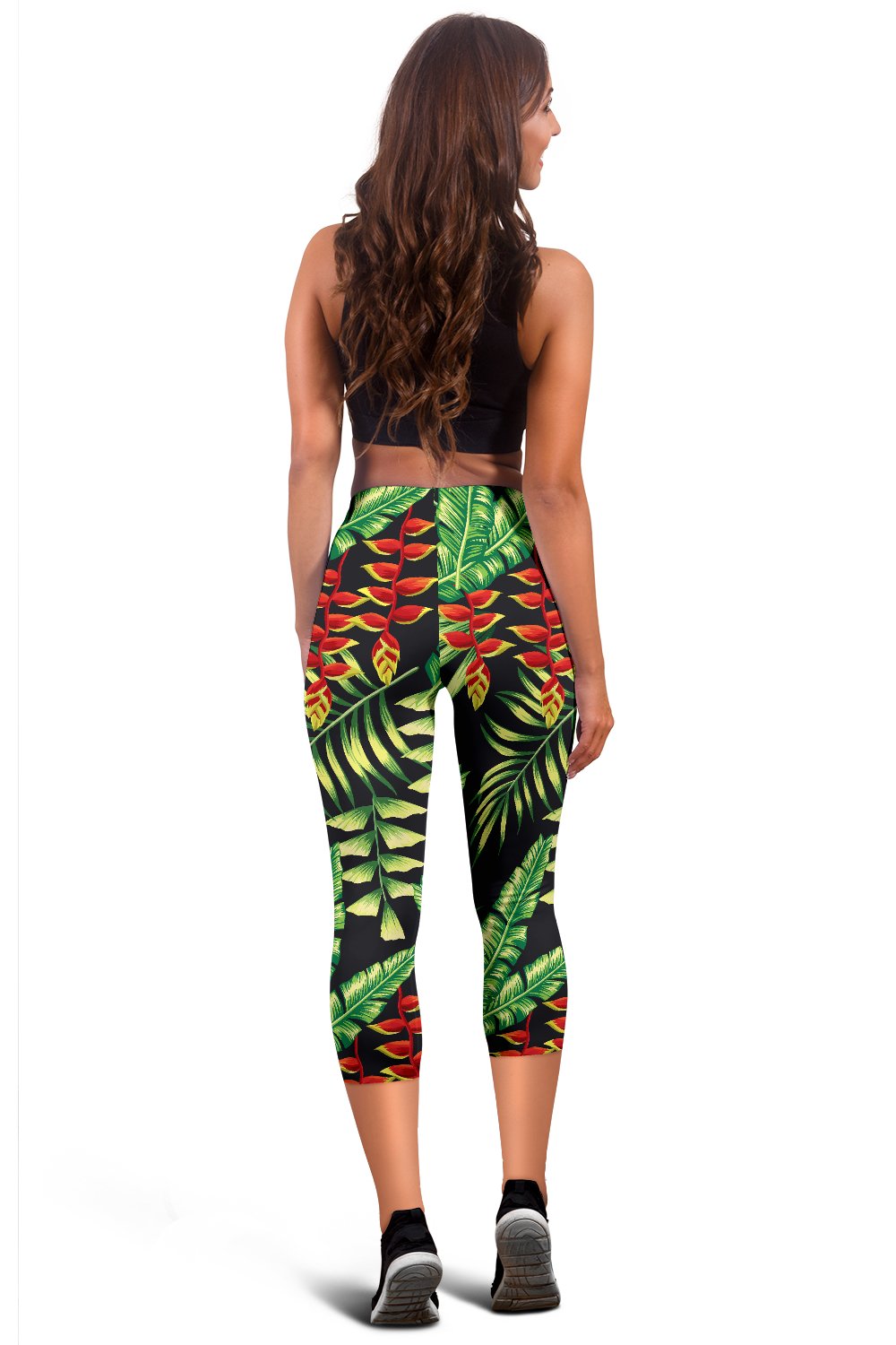 Hawaiian Flower Tropical Palm Leaves Women Capris