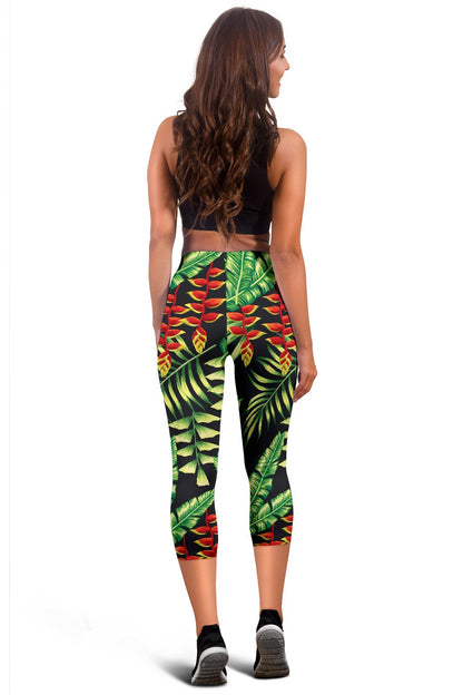 Hawaiian Flower Tropical Palm Leaves Women Capris