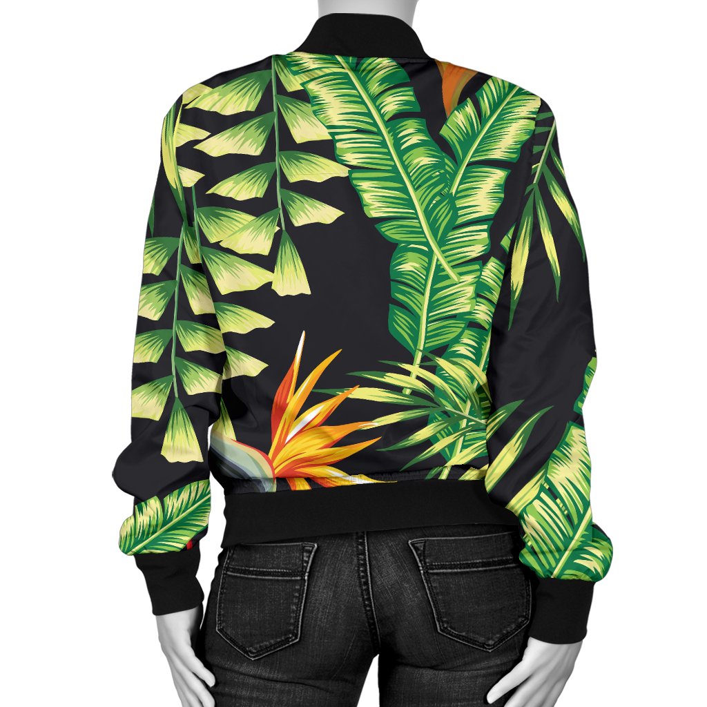 Hawaiian Flower Tropical Palm Leaves Women Casual Bomber Jacket