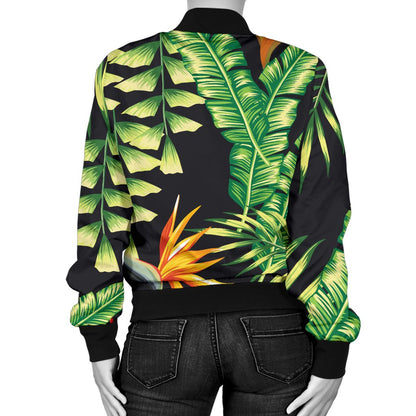 Hawaiian Flower Tropical Palm Leaves Women Casual Bomber Jacket