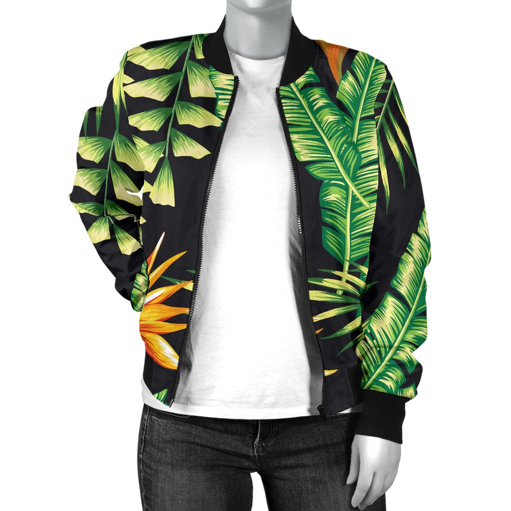 Hawaiian Flower Tropical Palm Leaves Women Casual Bomber Jacket