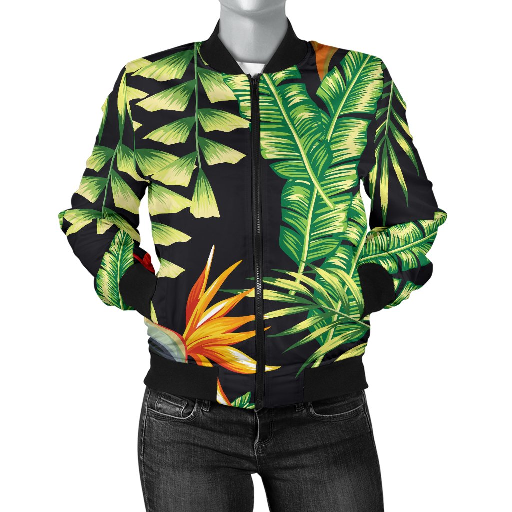 Hawaiian Flower Tropical Palm Leaves Women Casual Bomber Jacket