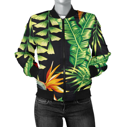 Hawaiian Flower Tropical Palm Leaves Women Casual Bomber Jacket