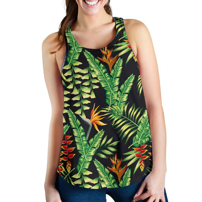Hawaiian Flower Tropical Palm Leaves Women Racerback Tank Top