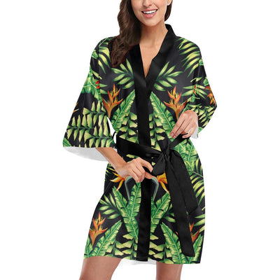 Hawaiian Flower Tropical Palm Leaves Women Short Kimono Robe