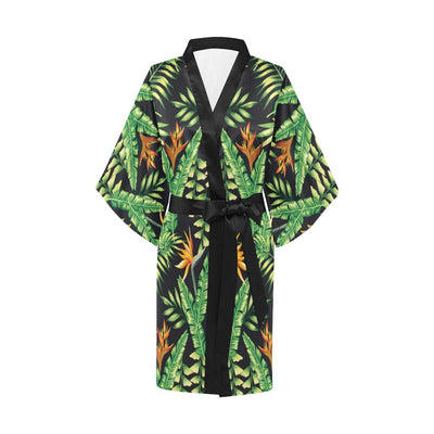 Hawaiian Flower Tropical Palm Leaves Women Short Kimono Robe