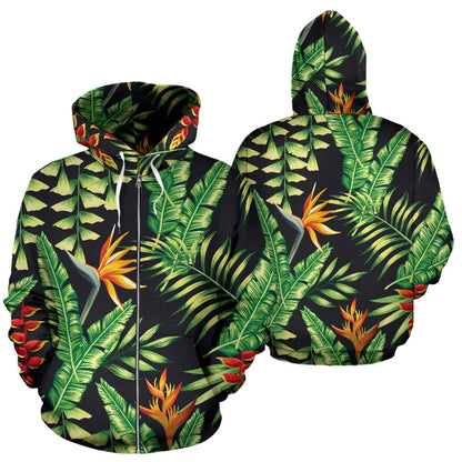 Hawaiian Flower Tropical Palm Leaves Zip Up Hoodie