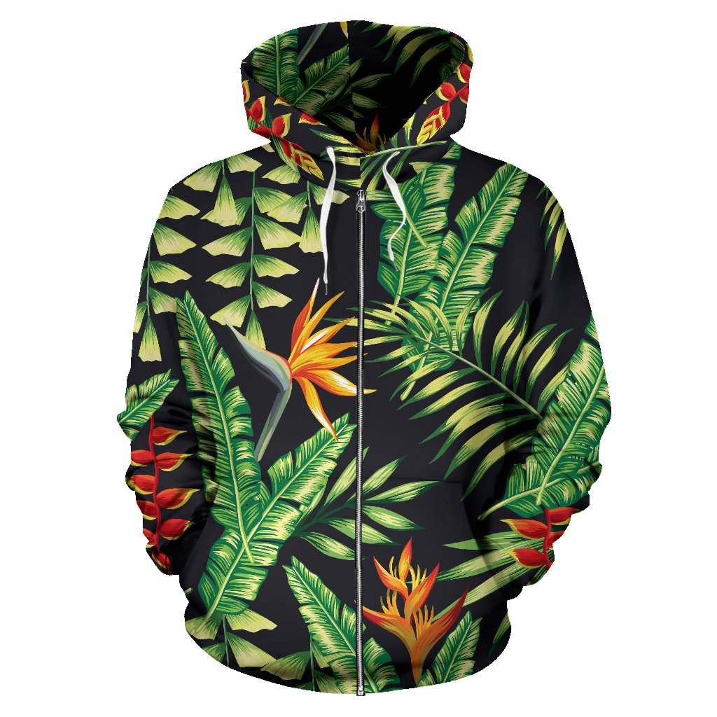 Hawaiian Flower Tropical Palm Leaves Zip Up Hoodie