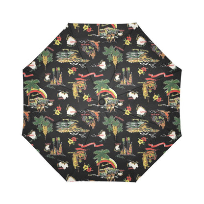 Hawaiian Island Themed Print Automatic Foldable Umbrella