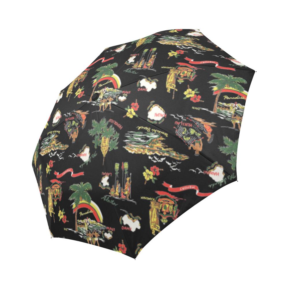 Hawaiian Island Themed Print Automatic Foldable Umbrella