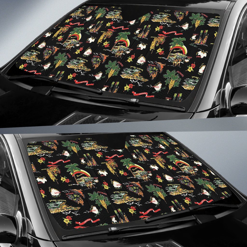 Hawaiian Island Themed Print Car Sun Shade For Windshield