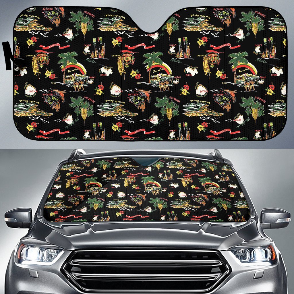 Hawaiian Island Themed Print Car Sun Shade For Windshield