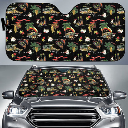 Hawaiian Island Themed Print Car Sun Shade For Windshield