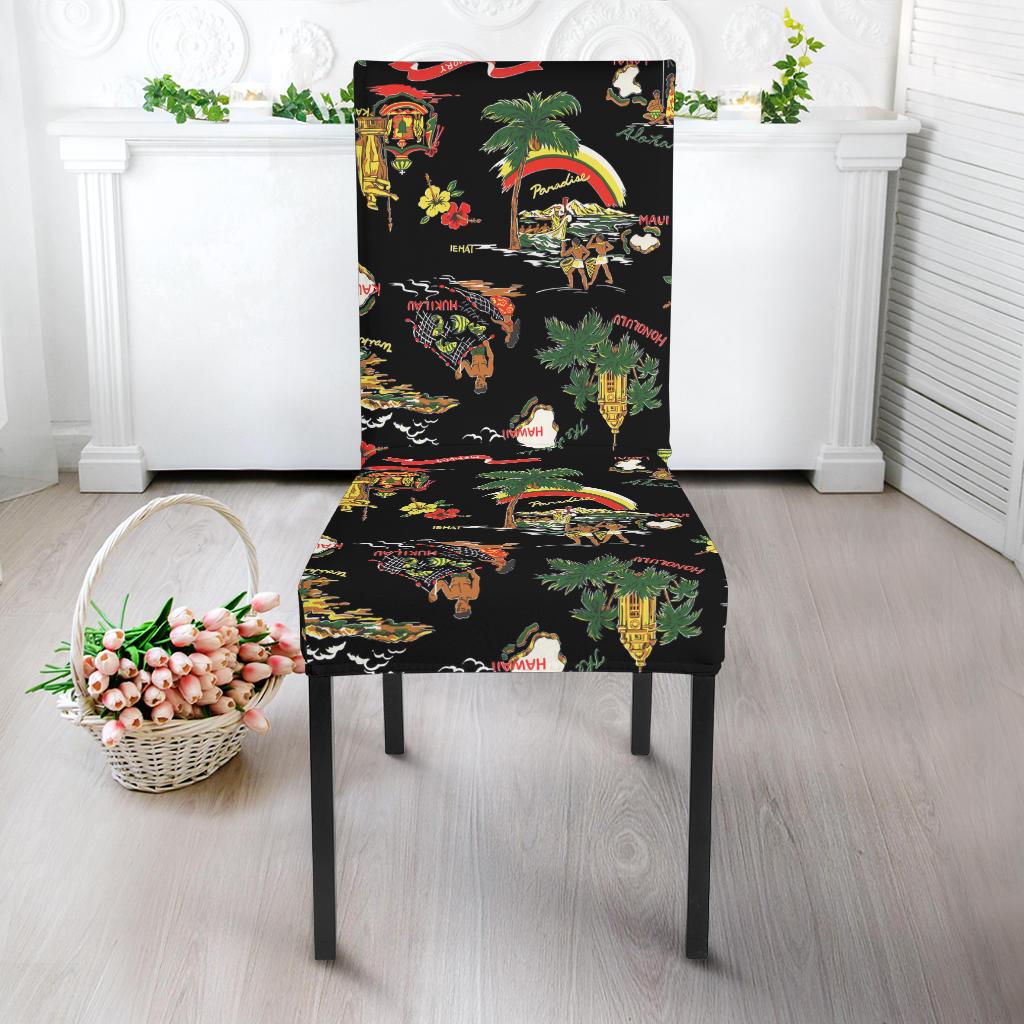 Hawaiian Island Themed Print Dining Chair Slipcover-JTAMIGO.COM