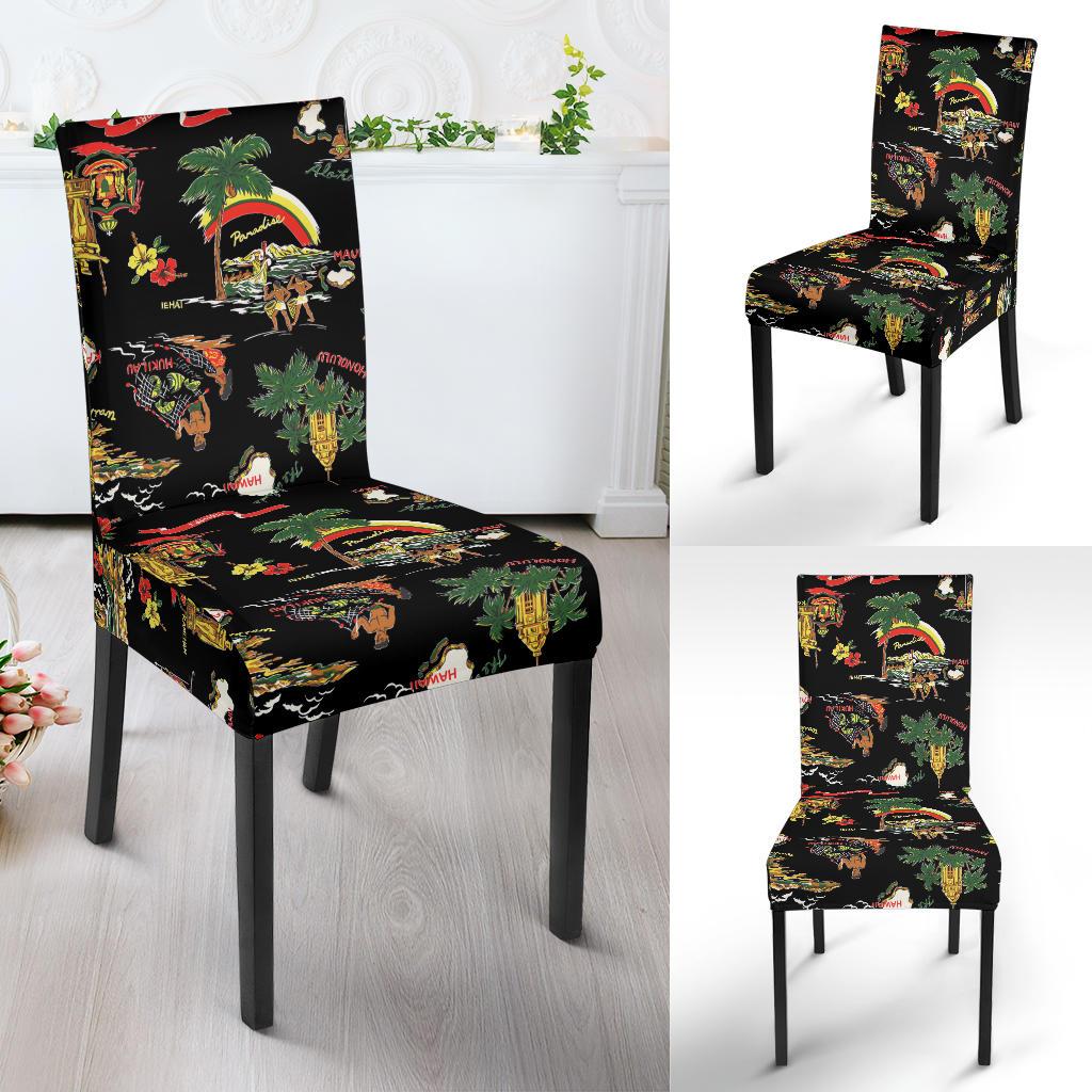 Hawaiian Island Themed Print Dining Chair Slipcover-JTAMIGO.COM