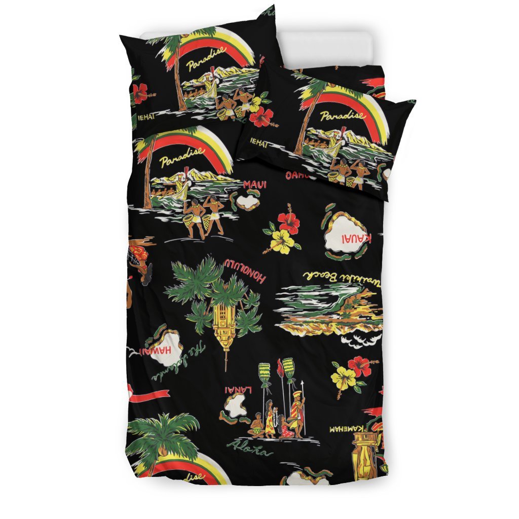 Hawaiian Island Themed Print Duvet Cover Bedding Set