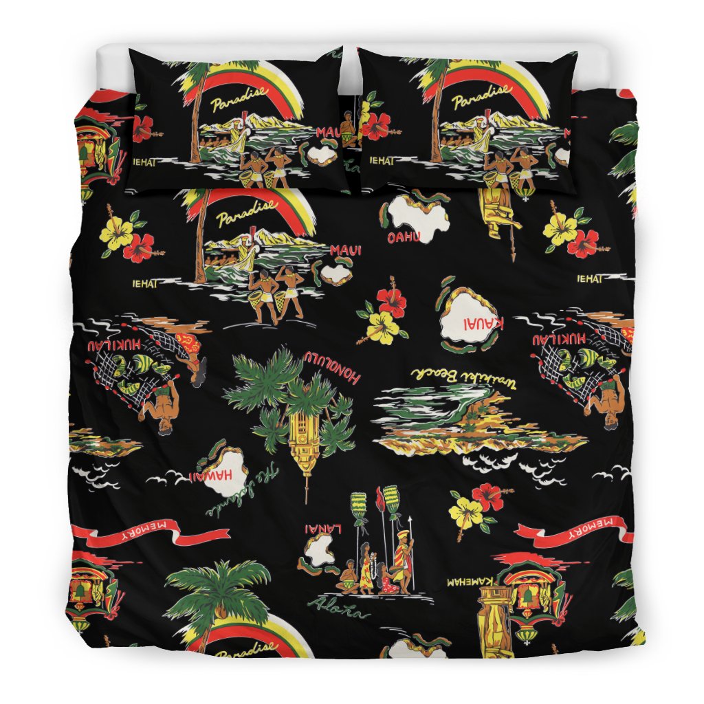 Hawaiian Island Themed Print Duvet Cover Bedding Set