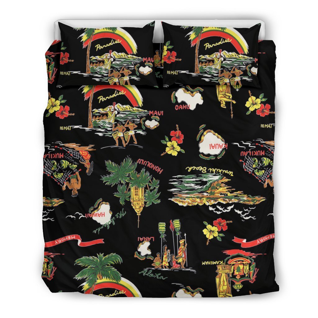 Hawaiian Island Themed Print Duvet Cover Bedding Set