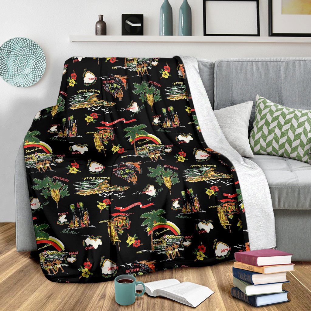 Hawaiian Island Themed Print Fleece Blanket