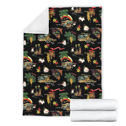 Hawaiian Island Themed Print Fleece Blanket