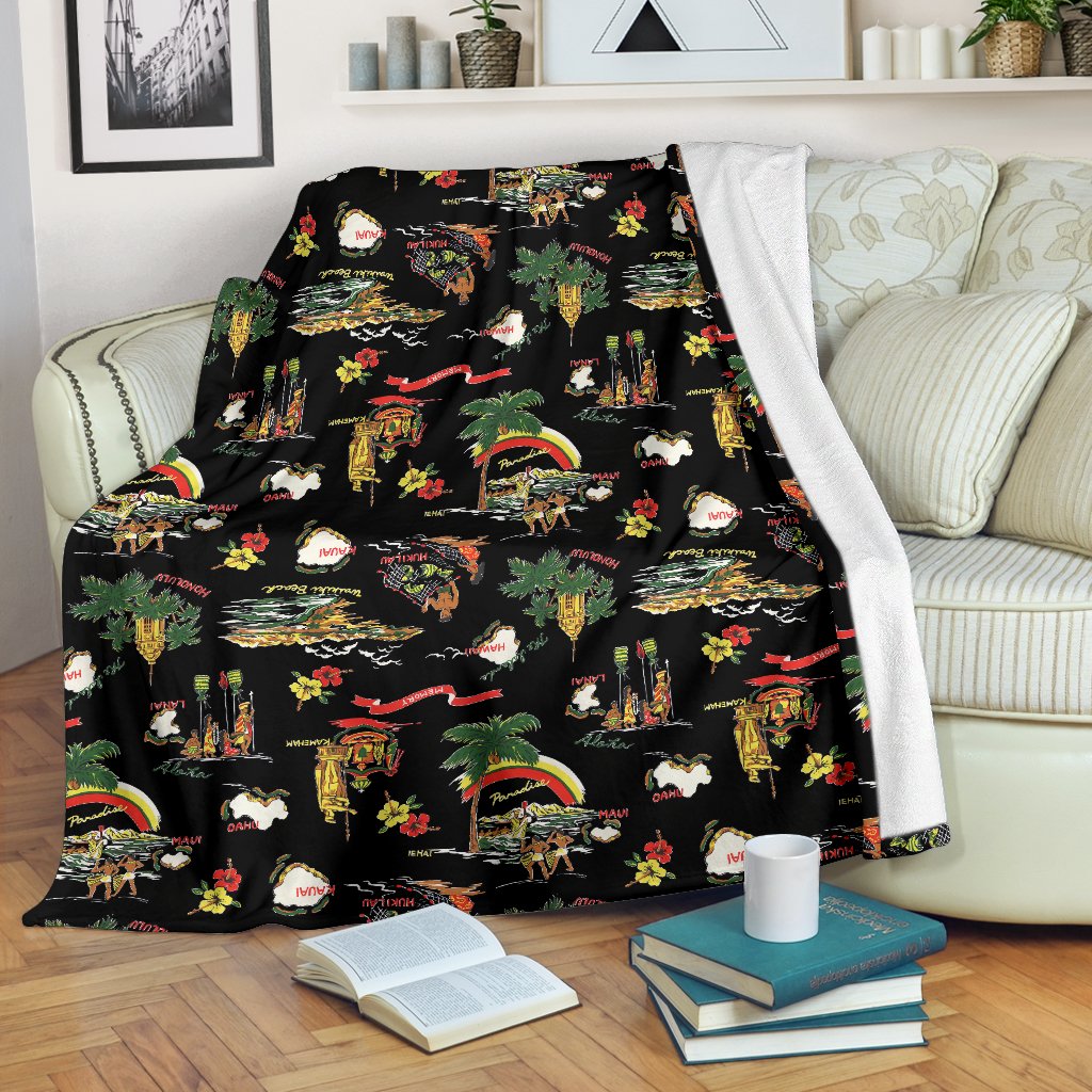 Hawaiian Island Themed Print Fleece Blanket