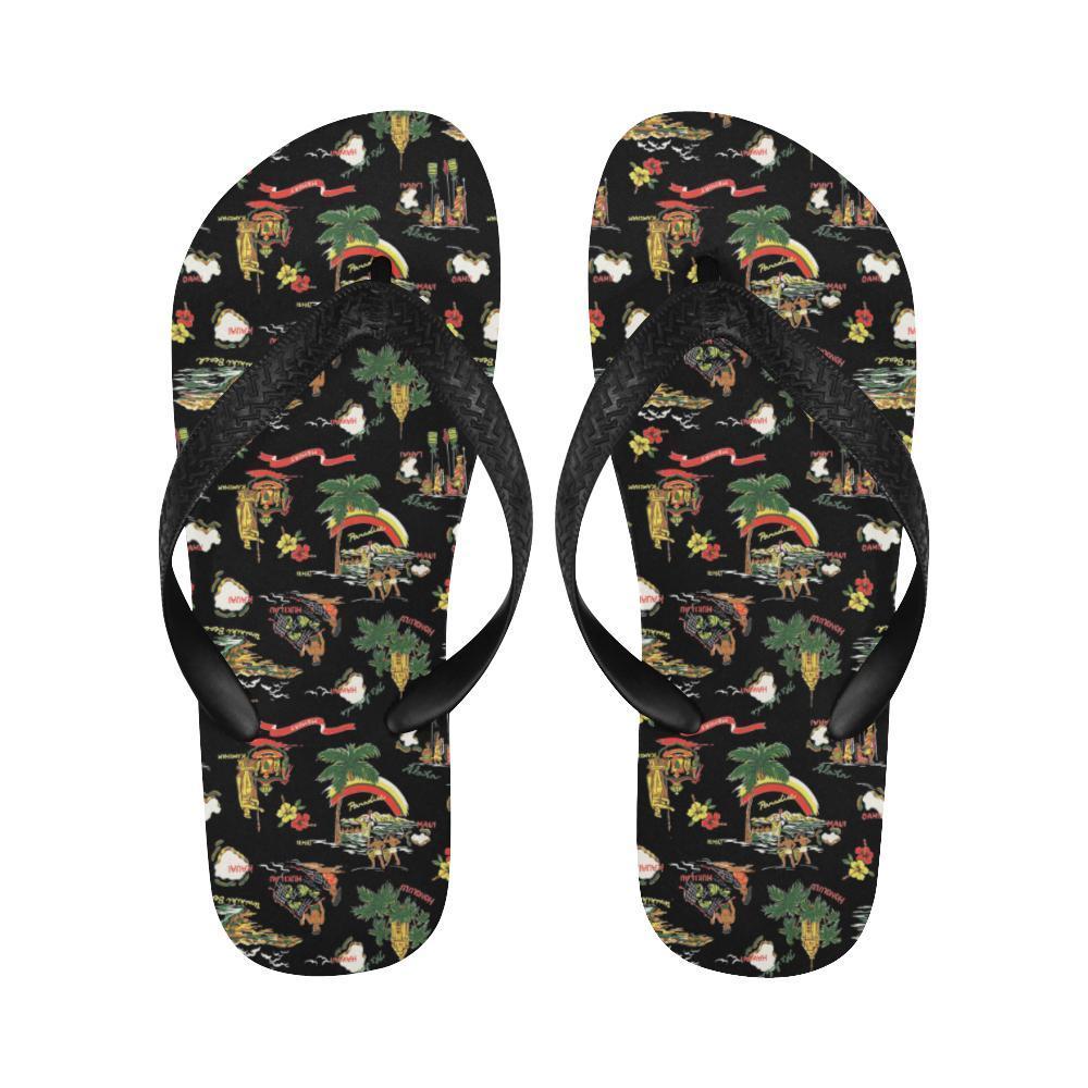 Hawaiian Island Themed Print Flip Flops-JTAMIGO.COM