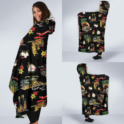 Hawaiian Island Themed Print Hooded Blanket-JTAMIGO.COM