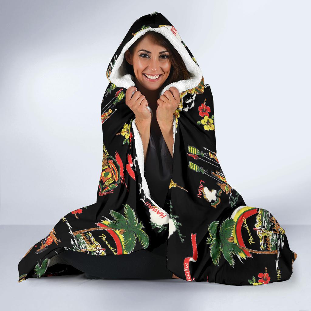 Hawaiian Island Themed Print Hooded Blanket-JTAMIGO.COM