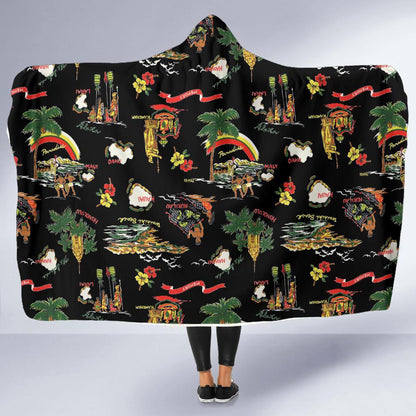 Hawaiian Island Themed Print Hooded Blanket-JTAMIGO.COM