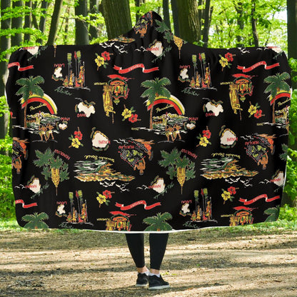 Hawaiian Island Themed Print Hooded Blanket-JTAMIGO.COM