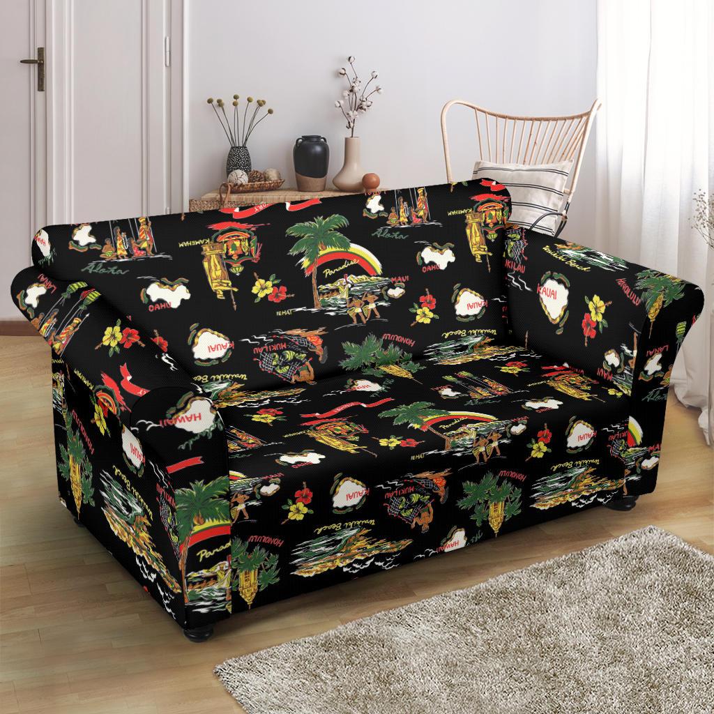 Hawaiian Island Themed Print Loveseat Slipcover-JTAMIGO.COM