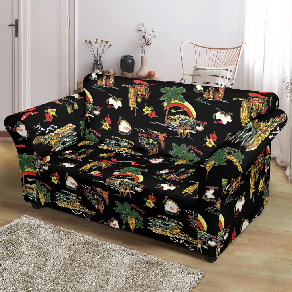 Hawaiian Island Themed Print Loveseat Slipcover-JTAMIGO.COM