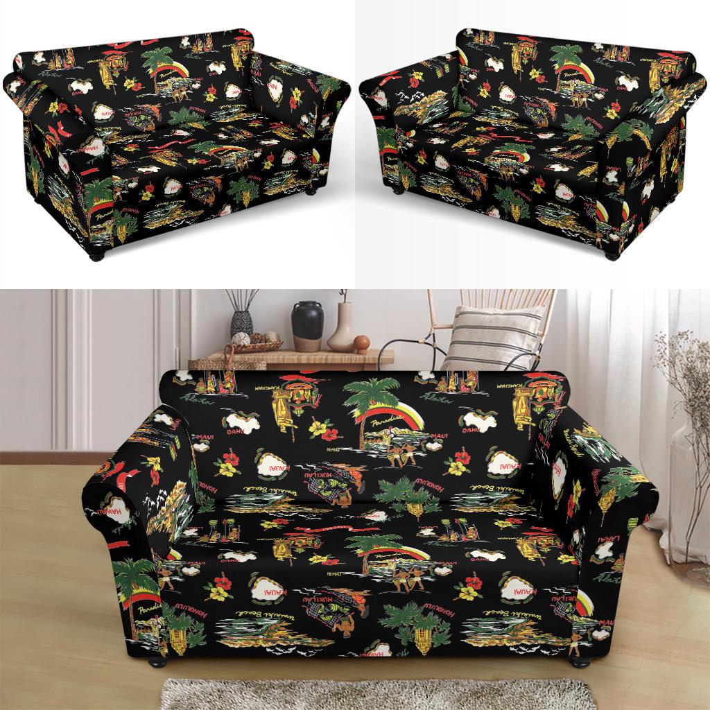 Hawaiian Island Themed Print Loveseat Slipcover-JTAMIGO.COM