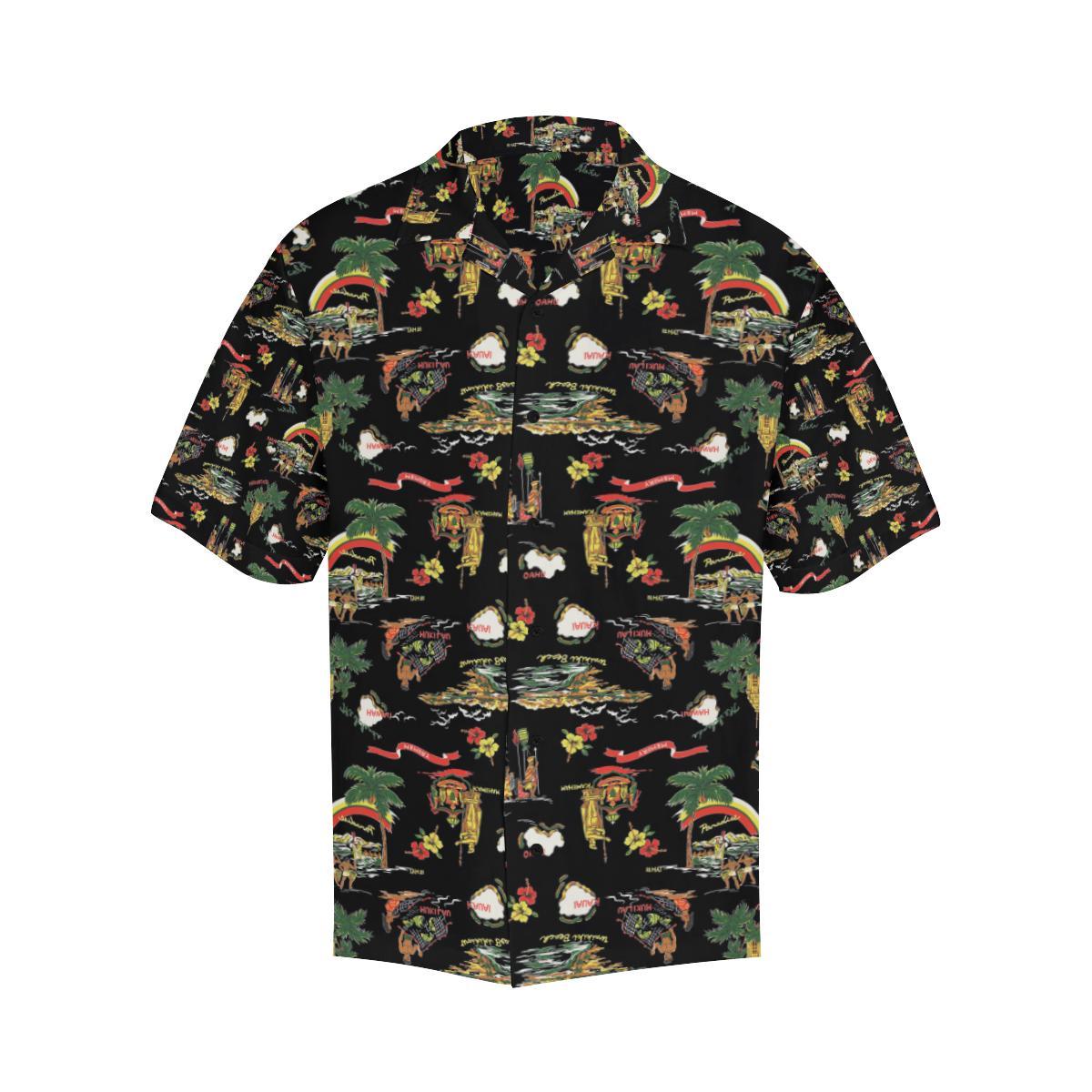 Hawaiian Island Themed Print Men Aloha Hawaiian Shirt