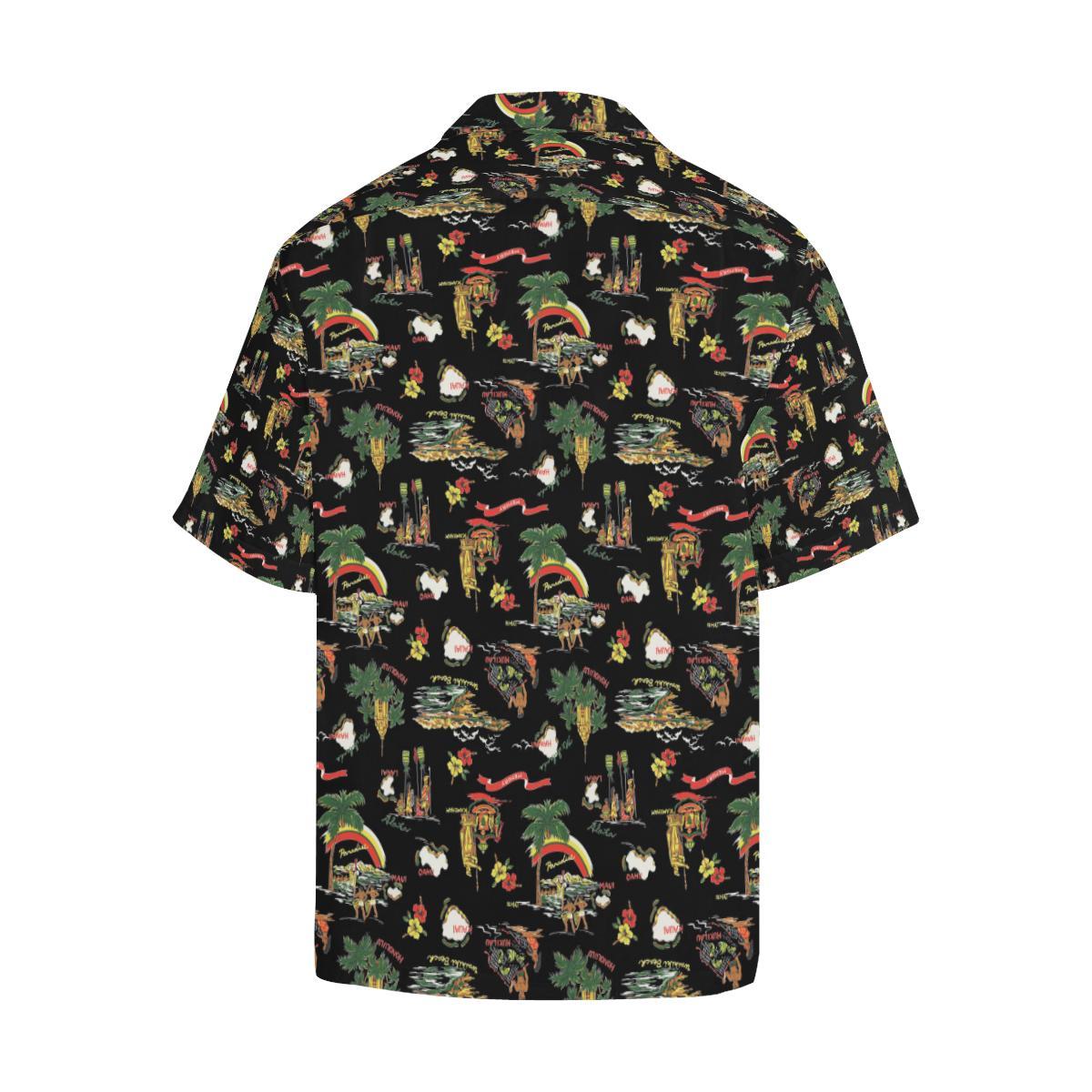 Hawaiian Island Themed Print Men Aloha Hawaiian Shirt