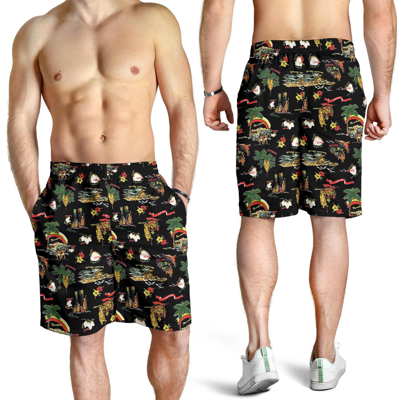 Hawaiian Island Themed Print Mens Shorts-JTAMIGO.COM