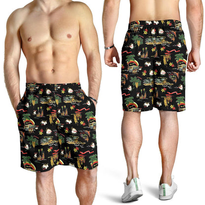 Hawaiian Island Themed Print Mens Shorts-JTAMIGO.COM