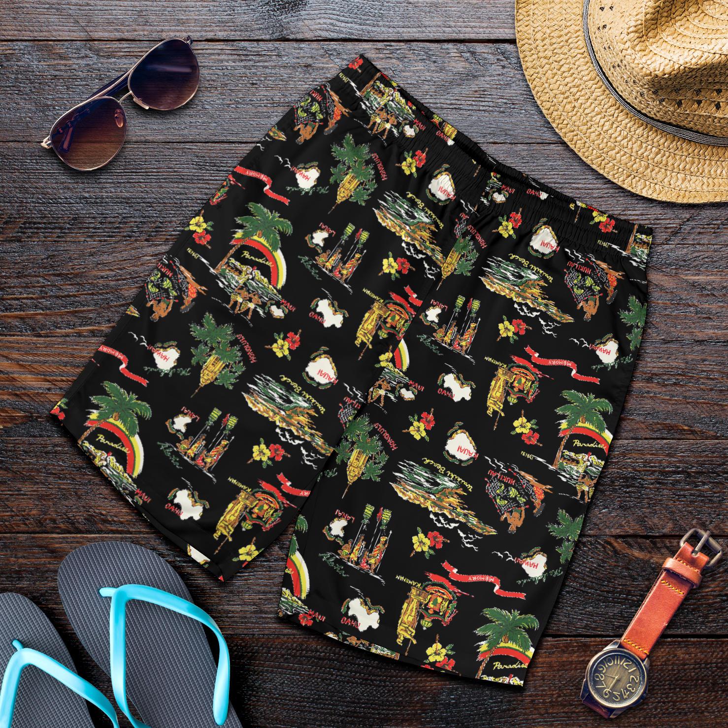 Hawaiian Island Themed Print Mens Shorts-JTAMIGO.COM