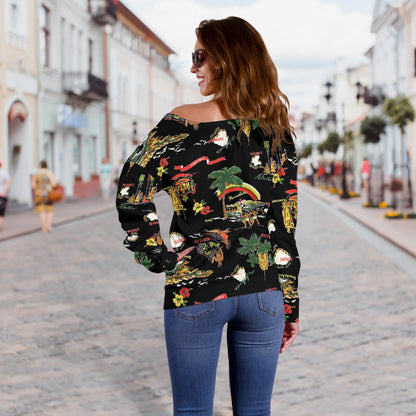 Hawaiian Island Themed Print Off Shoulder Sweatshirt