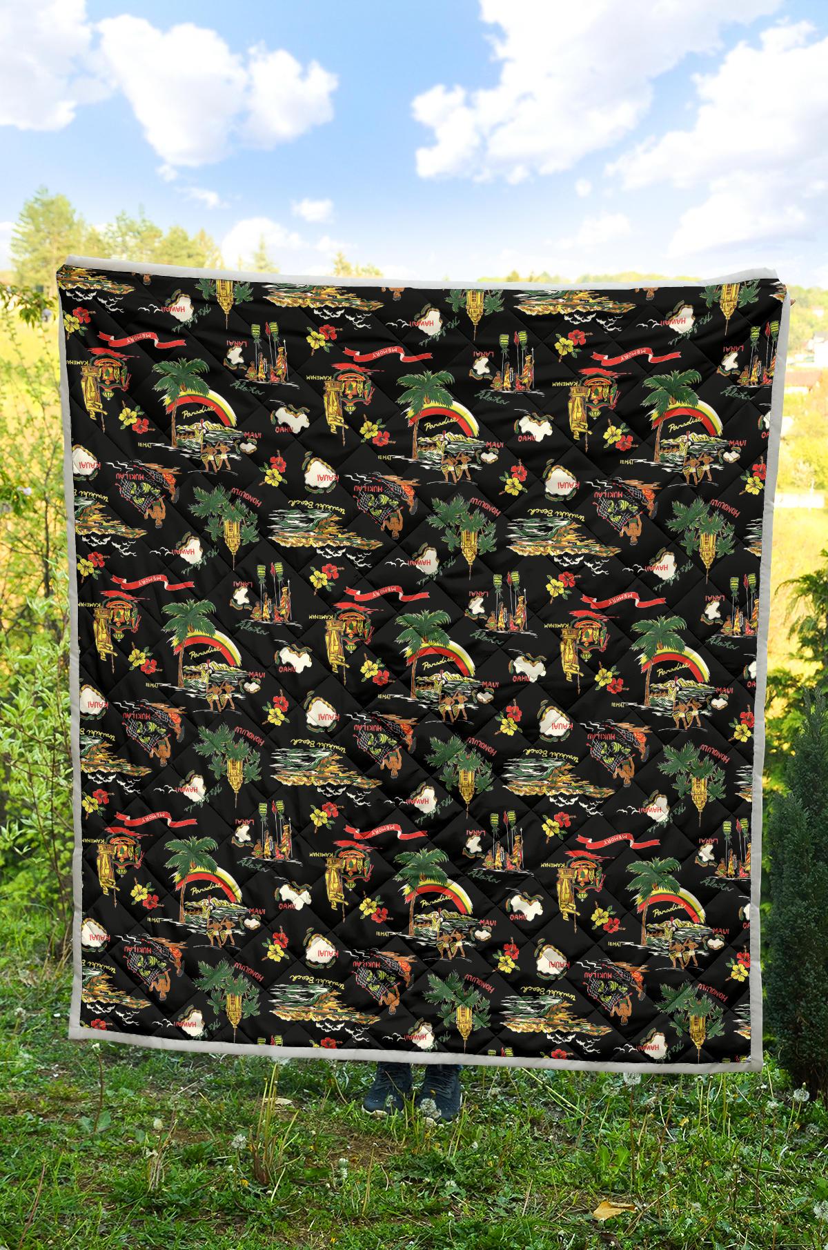 Hawaiian Island Themed Print Premium Quilt-JTAMIGO.COM