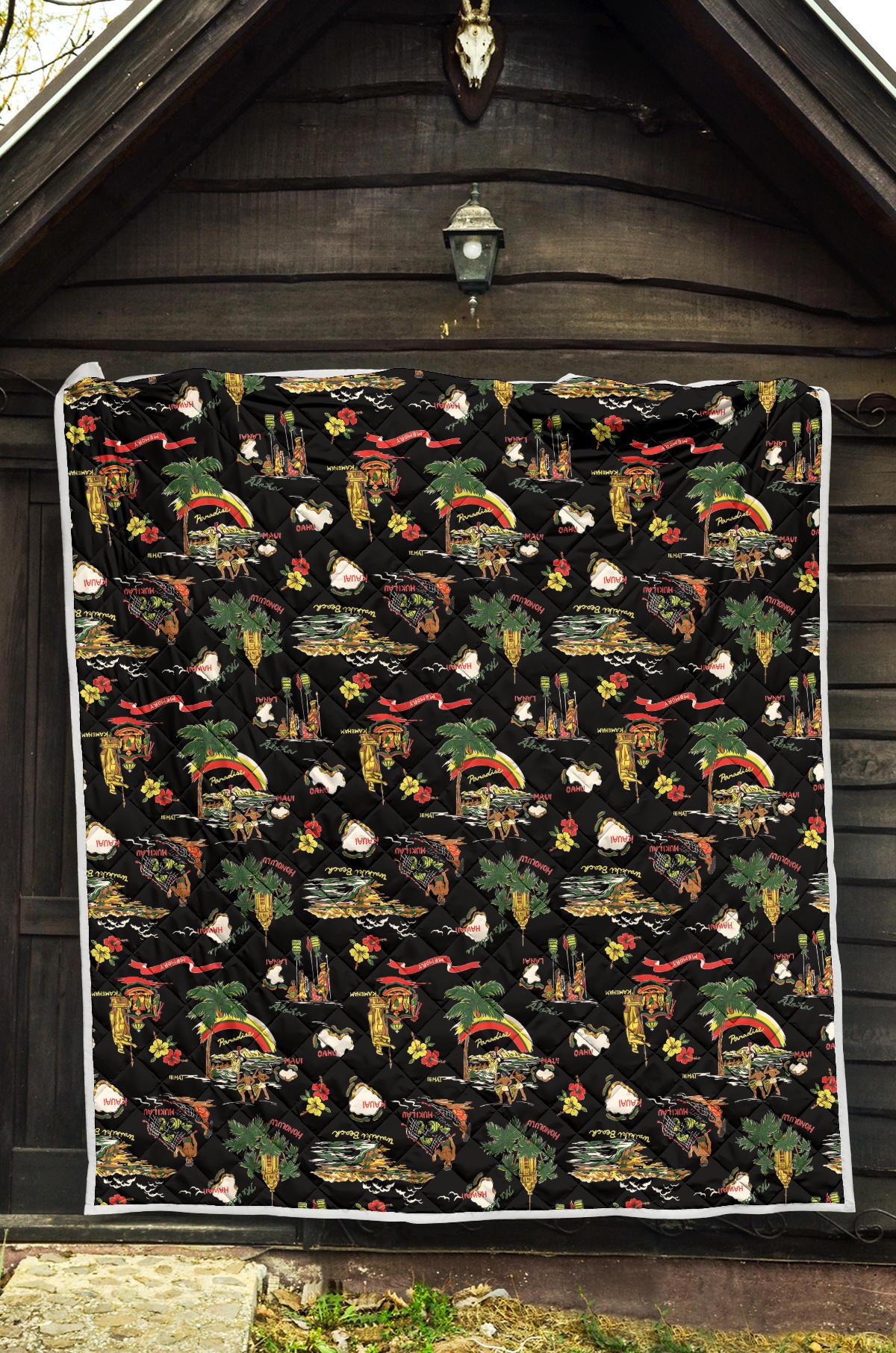 Hawaiian Island Themed Print Premium Quilt-JTAMIGO.COM