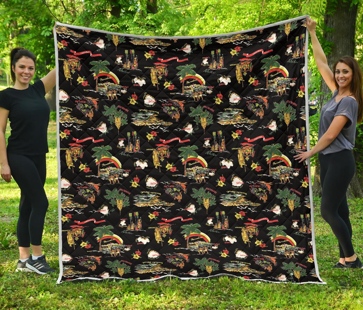 Hawaiian Island Themed Print Premium Quilt-JTAMIGO.COM