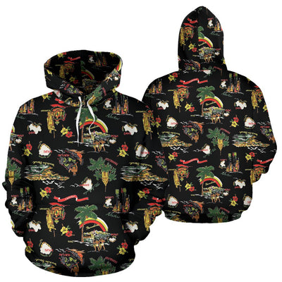 Hawaiian Island Themed Print Pullover Hoodie