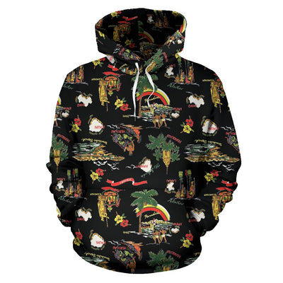 Hawaiian Island Themed Print Pullover Hoodie