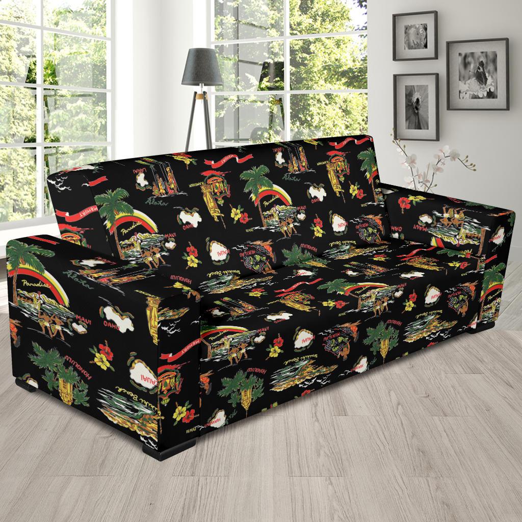 Hawaiian Island Themed Print Sofa Slipcover-JTAMIGO.COM