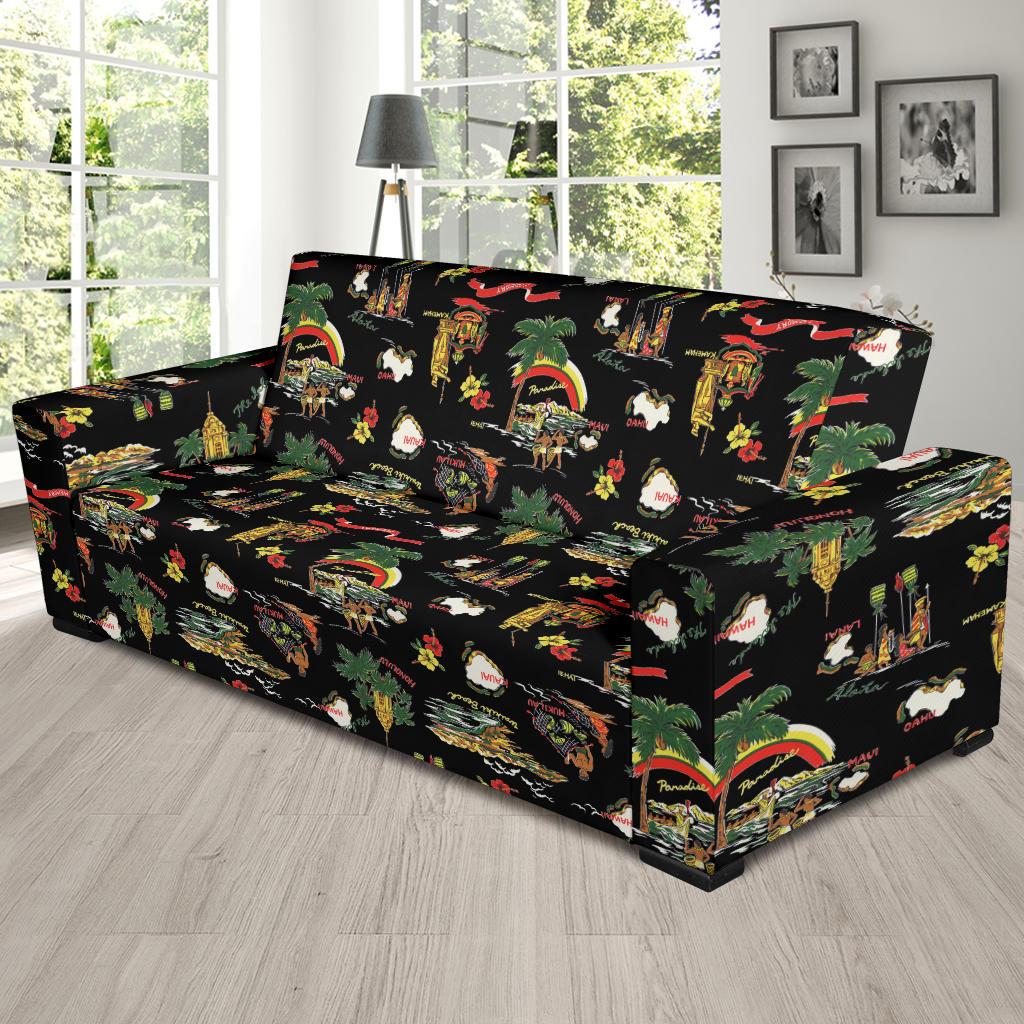 Hawaiian Island Themed Print Sofa Slipcover-JTAMIGO.COM